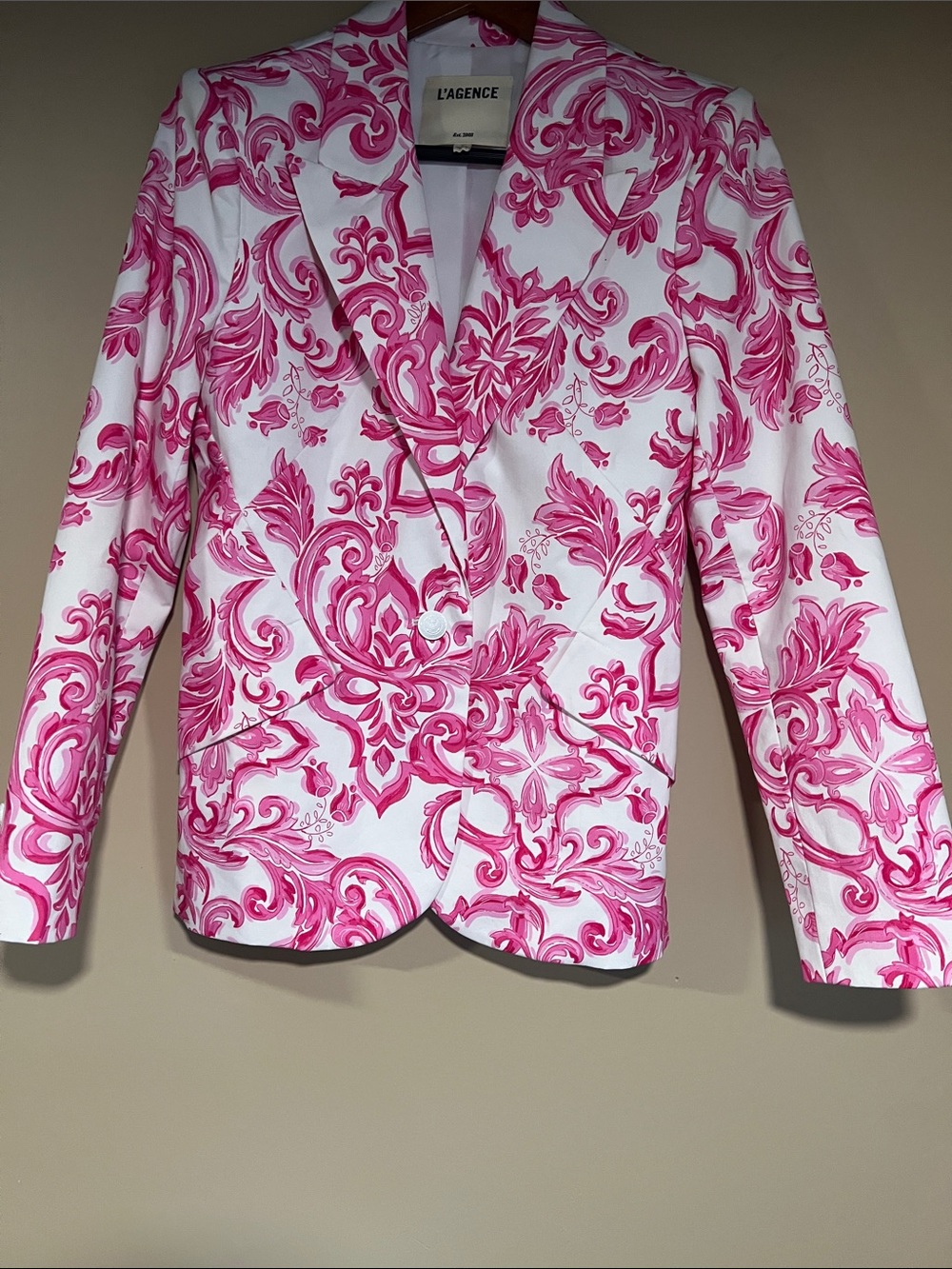 L'AGENCE Pink Baroque Print Women's Blazer
